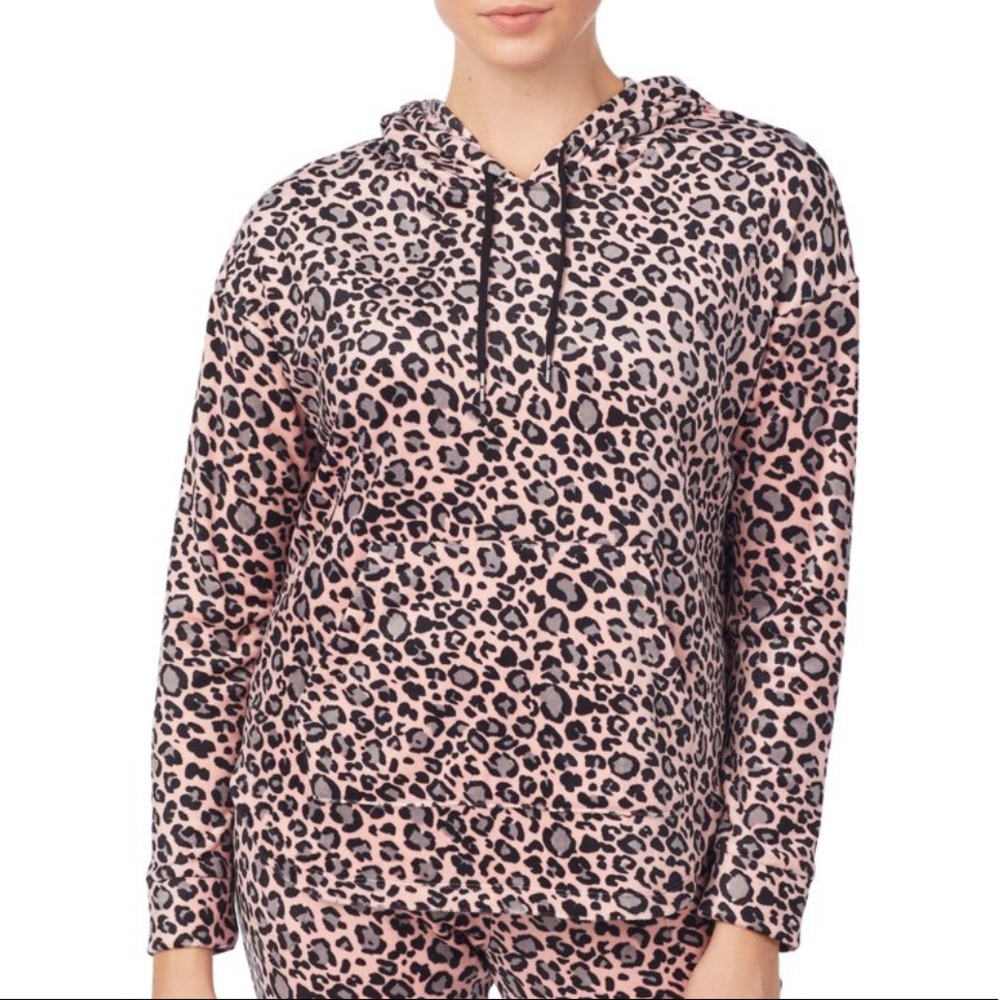 Room Service PJ’S Velour Hoodie In Pink Leopard Print Size Small